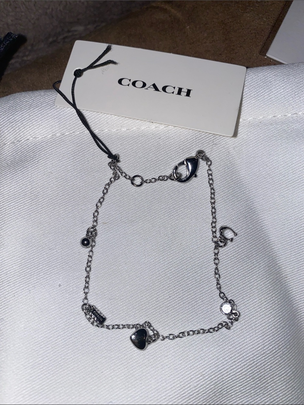 Coach Silver-Tone Heart Charm Bracelet